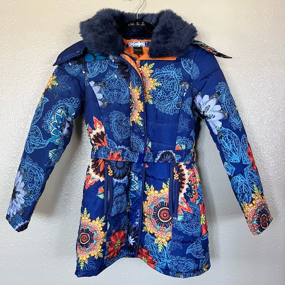 Desigual floral boho puffer jacket. Girls 11/12. Fits. x-small woman - Picture 1 of 8